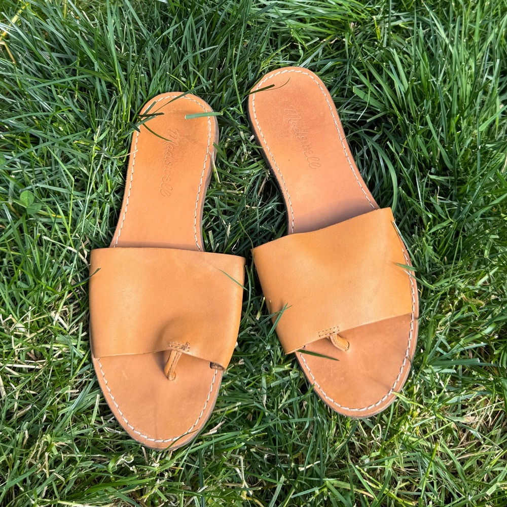 Madewell The Boardwalk Post Slide Sandals Leather Desert Camel Women's Size 6.5